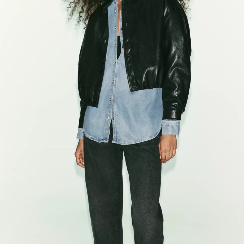 Zara Black Leather Jacket - Picture 4 of 11